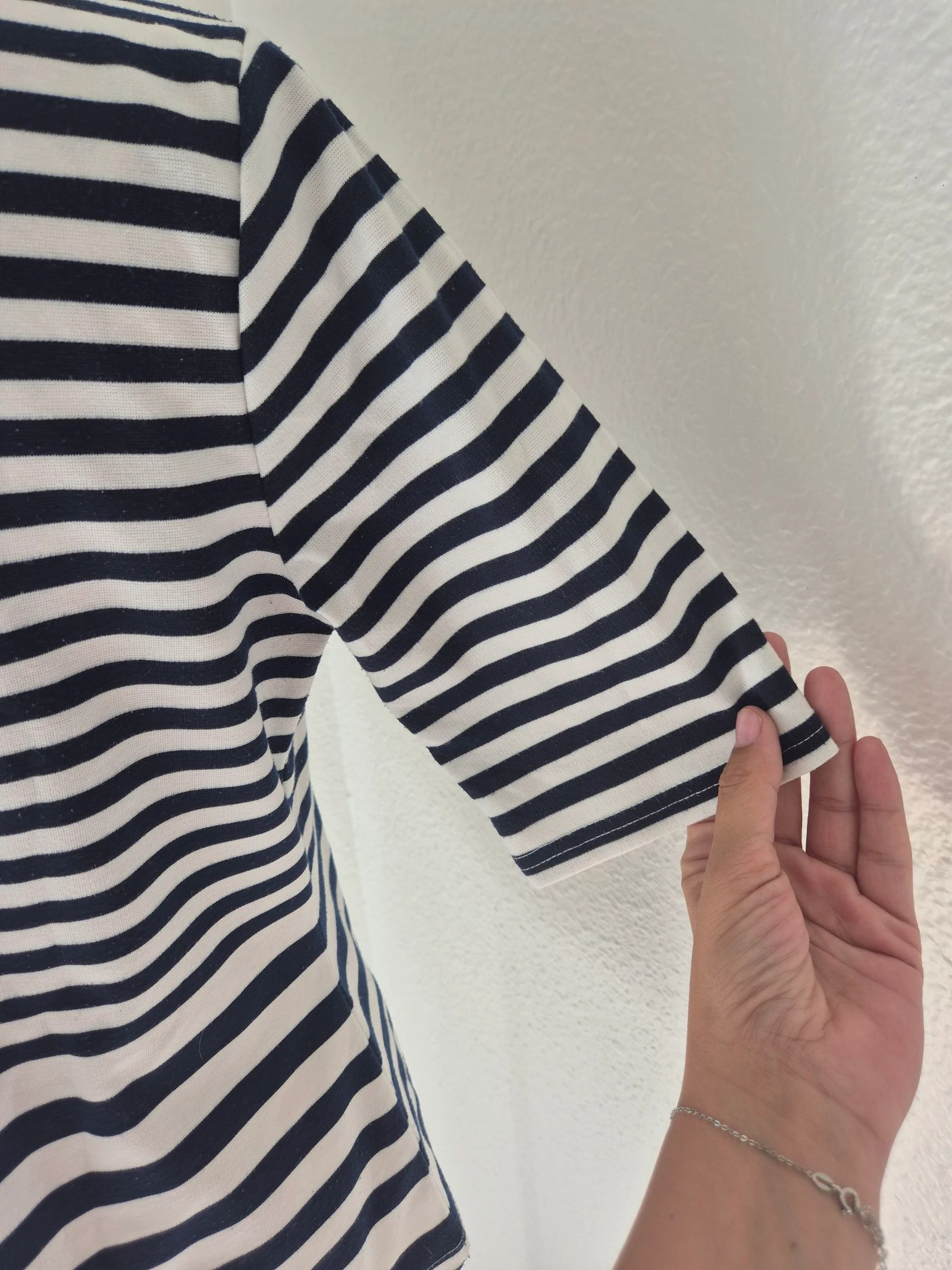 ✨ T-shirt marinière Jus d'Orange T4 branco & azul marinho com renda – estilo náutico – mangas 3/4 – photo 5